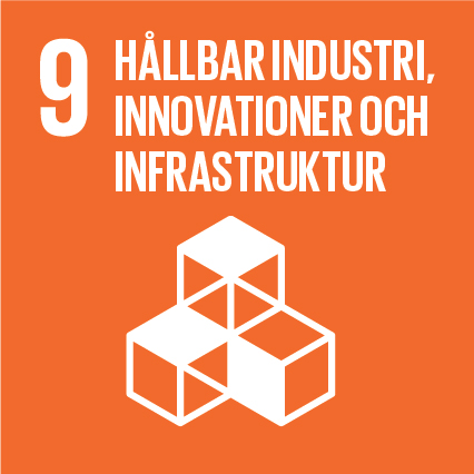 Orange ruta med texten 9 hållbar industri, innovationer och infrastruktur. 