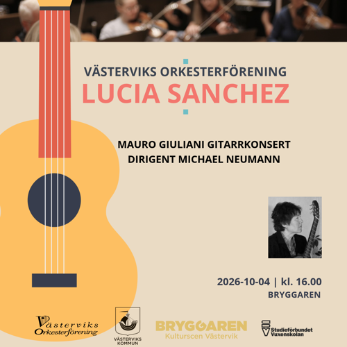 På bilden ser man en tecknad gitarr mot en beige bakgrund