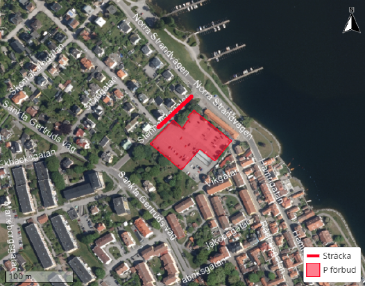 Bild på berörda ytor som är avstängda på och vid Stenhamraparkeringen 