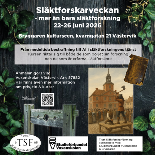 Bilden innehåller information om släktforskarveckan