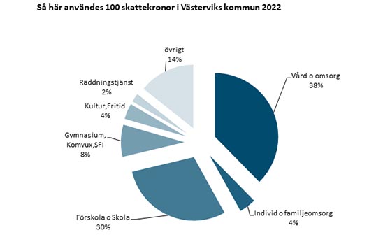 Så användes 100 skattekronor i Västerviks kommun 2022, diagram. 