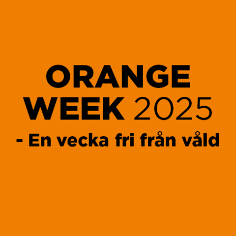 Orange bakgrund och vit text: "Orange week 2025 - en vecka fri från våld".
