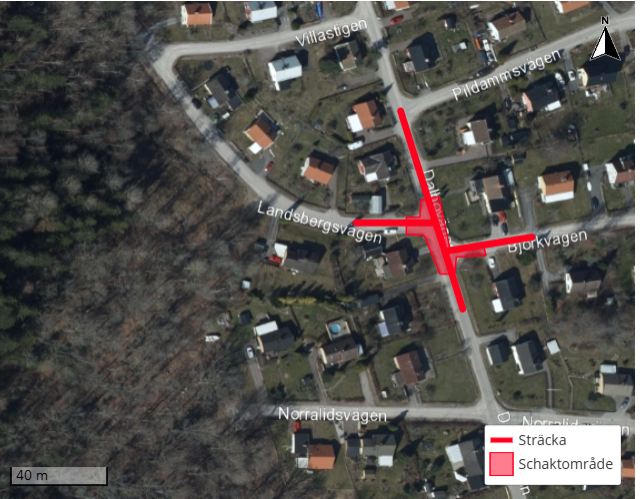 Avstängt på Dalbovägen, Björkvägen och Landsbergsvägen.