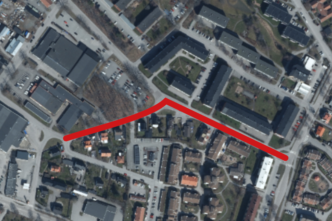Kartbild över vägavstängningen på Stora Trädgårdsgatan och Maechelsgatan