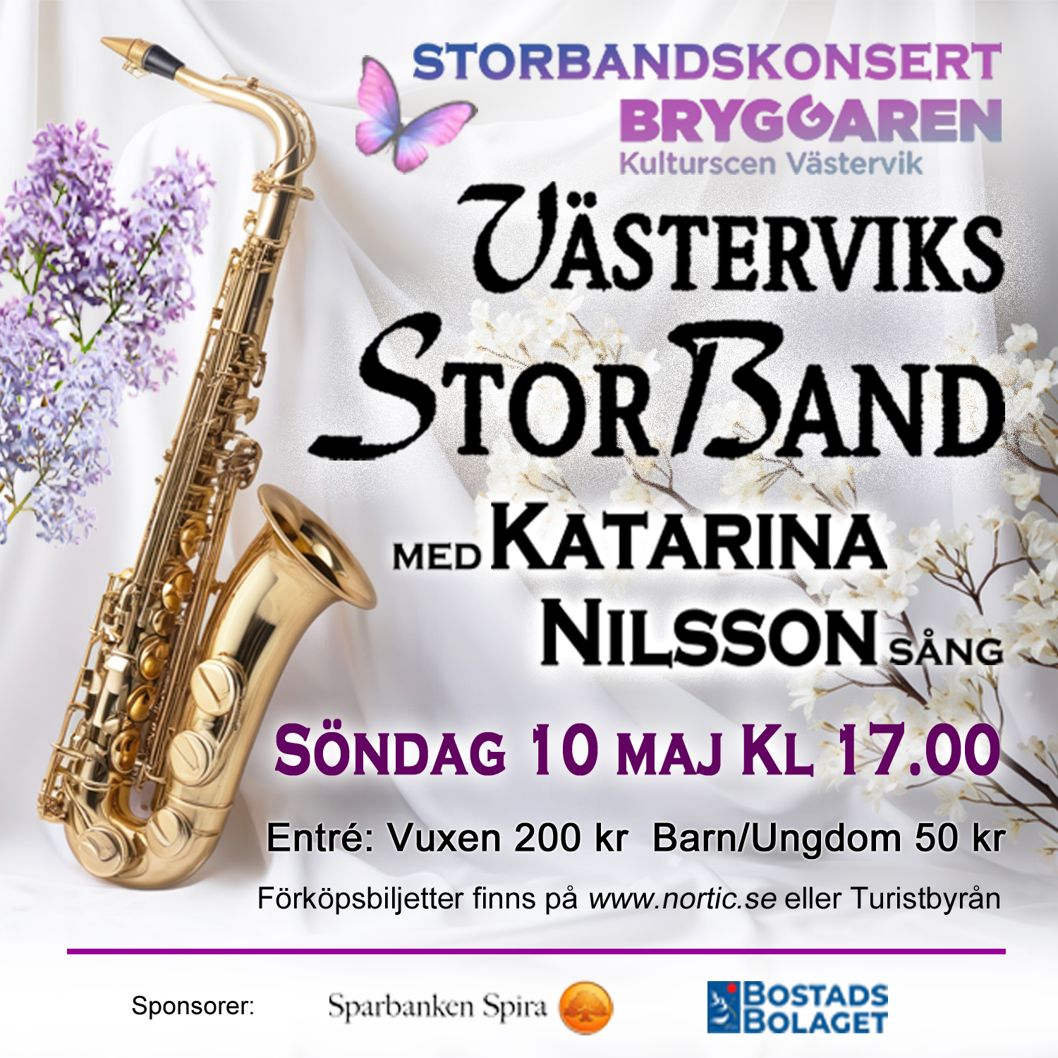 På bilden sysn en saxofon och information om evenemanget