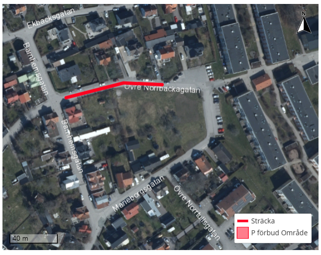 Parkeringsförbud  Övre Norrbackagatan