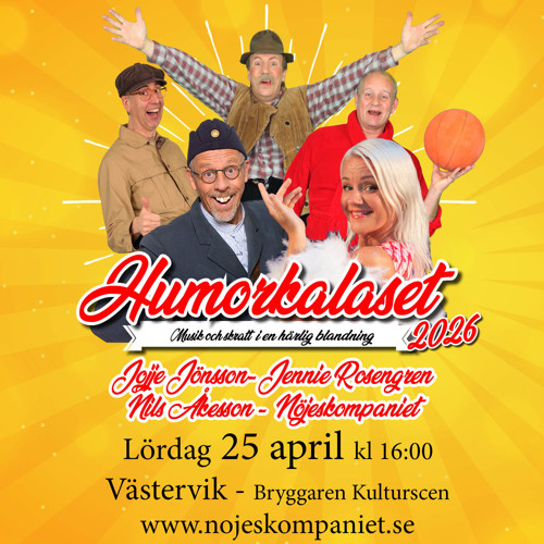 Hela humorkalaset ler mot alla, det är 3 män och 1 kvinna på bilden. Alla ler.