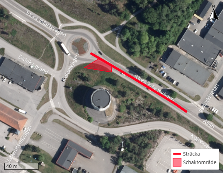 Avstängt mellan Kolonivägen och Industrigatan i Västervik