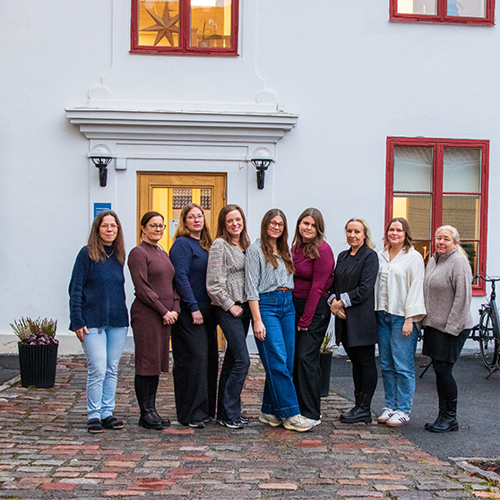 Biståndshandläggarna står utanför entrédörren.