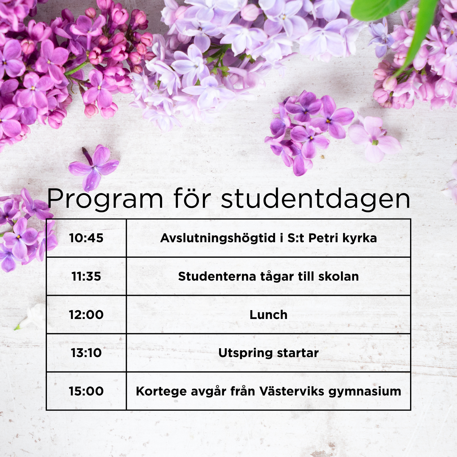Tider för studentdagen.