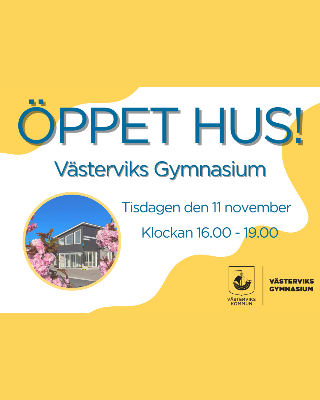 Bild med texten öppet hus.