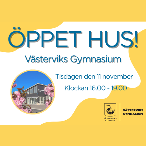 Bild med texten öppet hus.