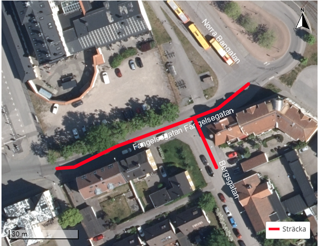 Förbud mot trafik med fordon på Fängelsegatan och Bergsgatan i Västervik.