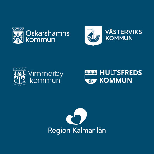 Vita logotyper mot blå bakgrund