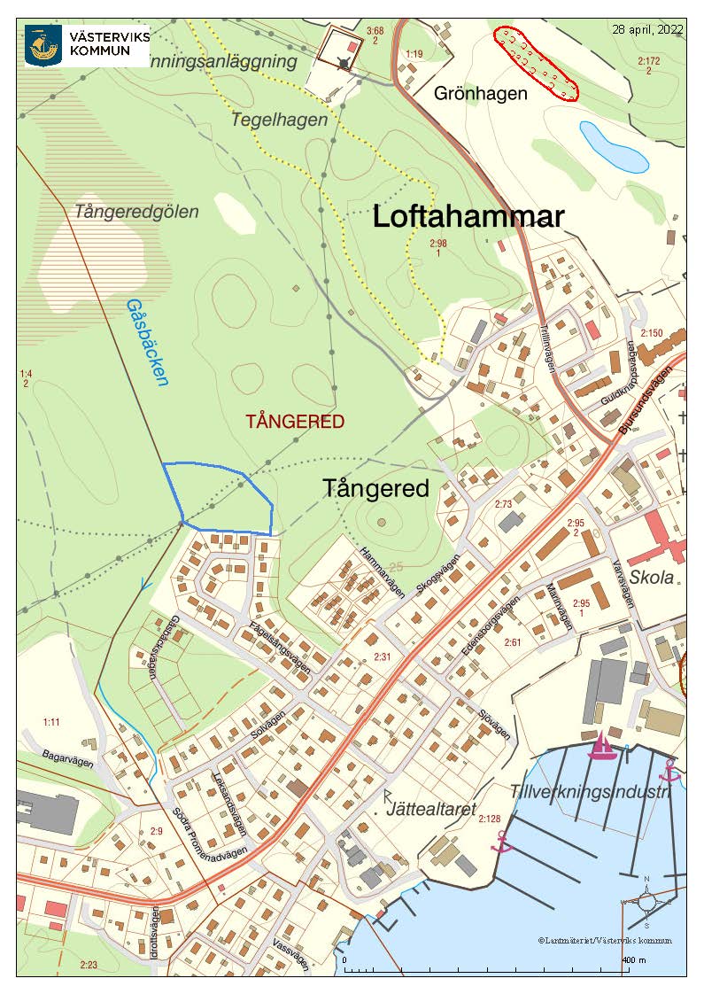 Karta som visar var avverkning av träd i Loftahammar ska ske