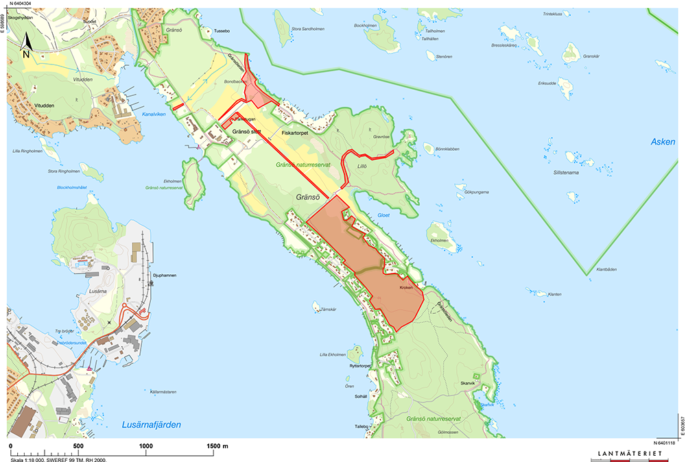 karta berörda områden skogsgallring Gränsö september 2026