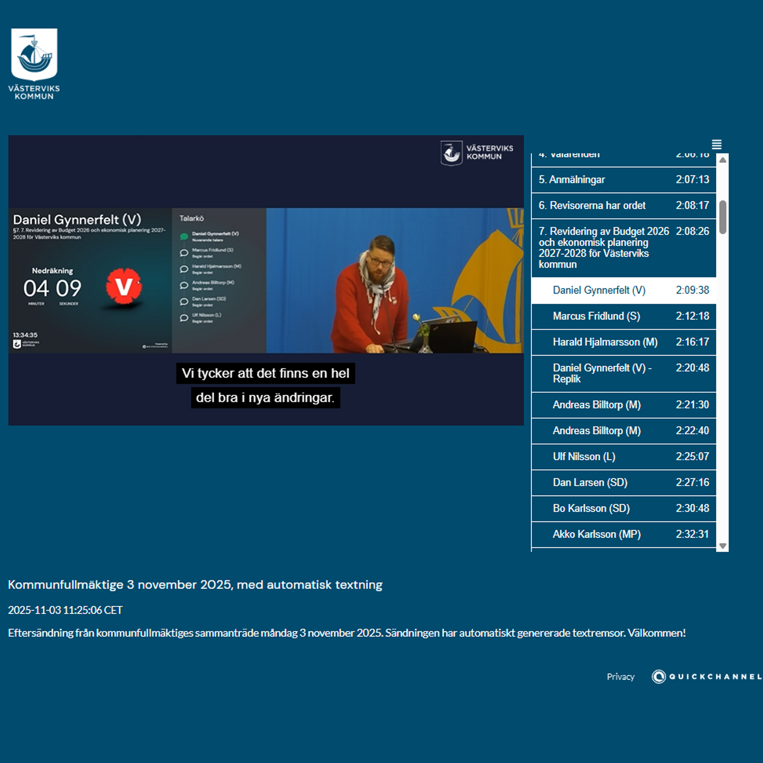 stillbild från webbsändningen kf 20251103