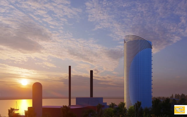 Ackumulatortanken i solnedgång