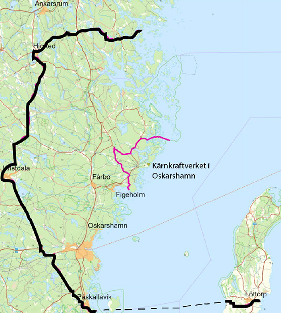 bild på karta över nya zoner runt kärnkraftverket i Oskarshamn 2022