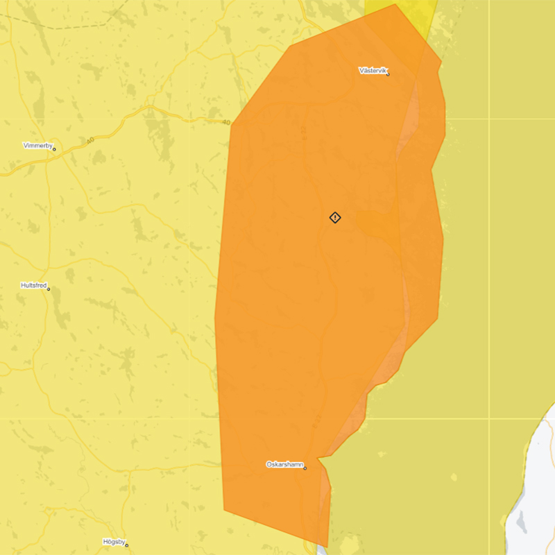 område gul och orange vädervarning torsdag 20 november 2025