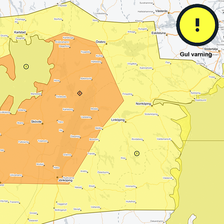 Vädervarning gul vind Västerviks kommun 5 och 6 april 2026