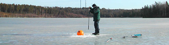 Person som hugger is på sjö